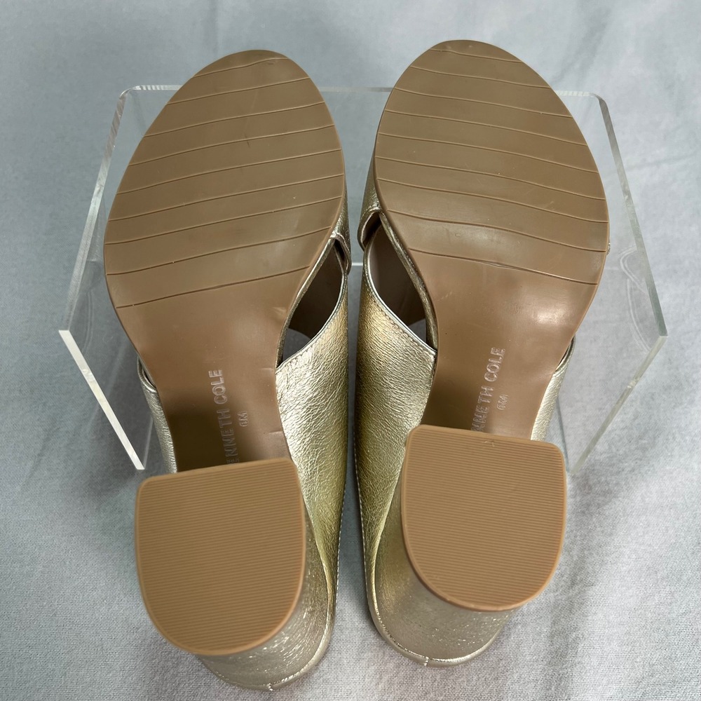 Kenneth Cole Lyra Gold Leather Mules Block Heel Party Chic Metallic Cocktail 7 - Picture 9 of 11